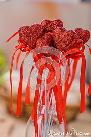 Red hearts made â€‹â€‹of papier-mache Stock Photo